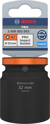 Kunci Sok Impact Bosch PRO 3/4 inci 32 mm untuk penggunaan tugas berat.